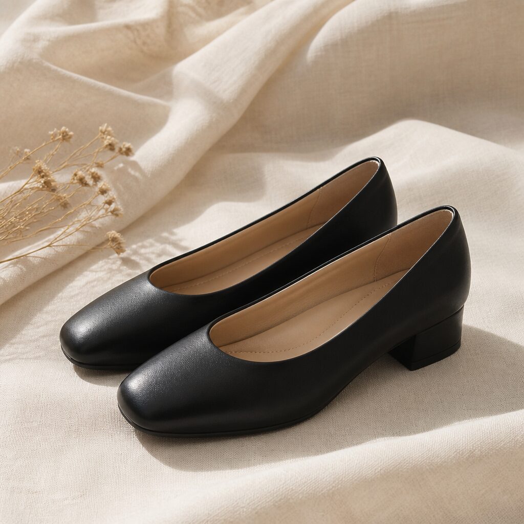 Zapatos negros de tacón bajo con puntera ancha